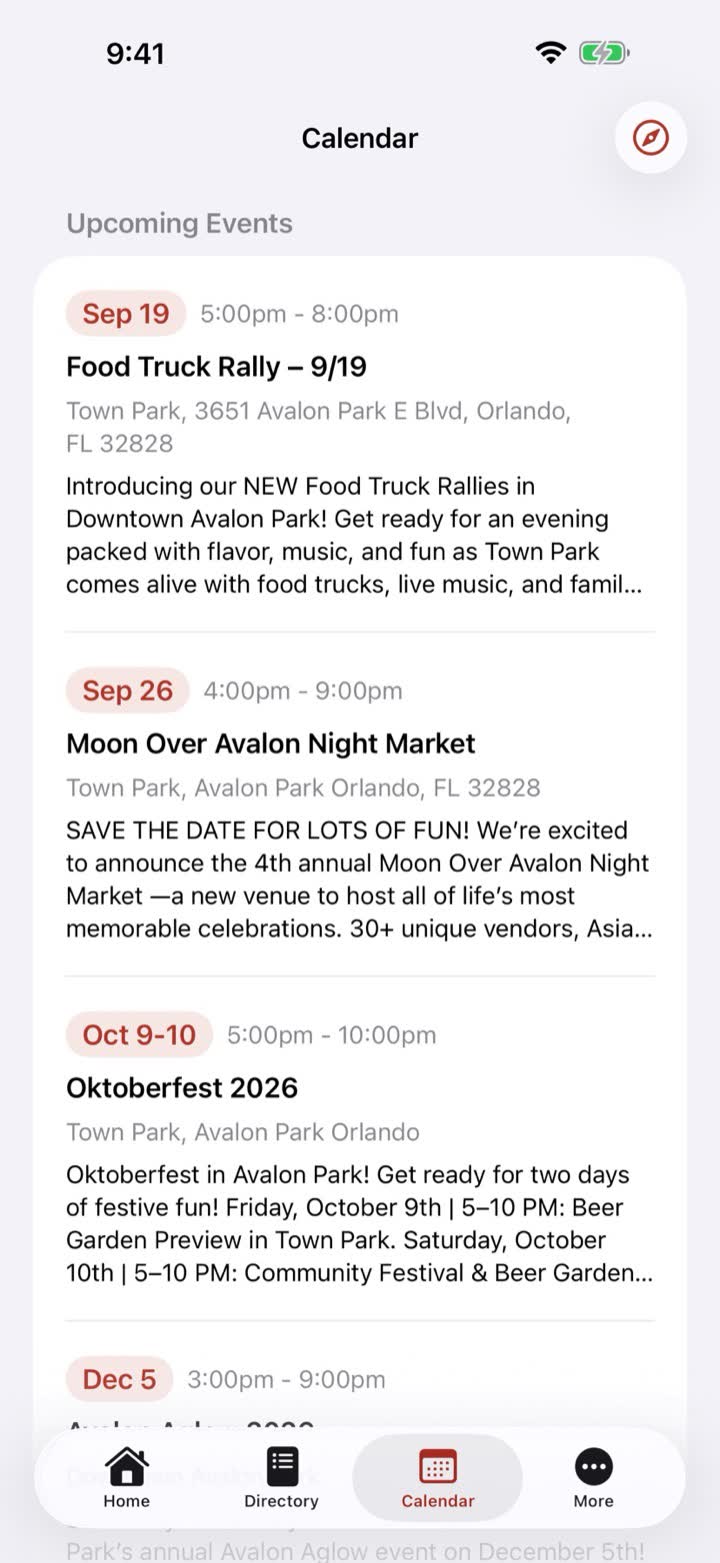 Community calendar of upcoming events