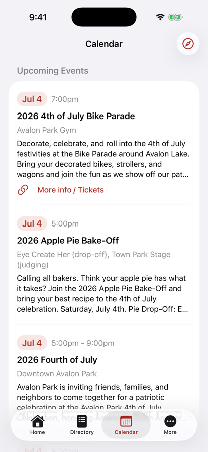 Community calendar of upcoming events