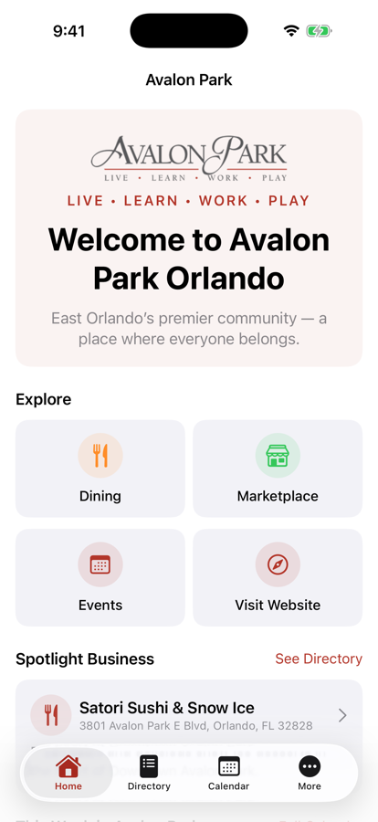 Avalon Park home screen